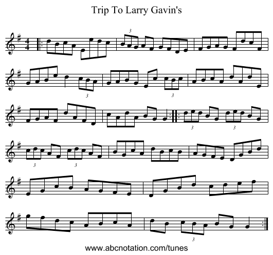 Trip To Larry Gavin's - staff notation