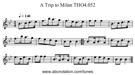Trip to Milan THO4.052, A - staff notation