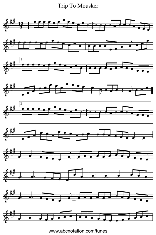 Trip To Mousker - staff notation