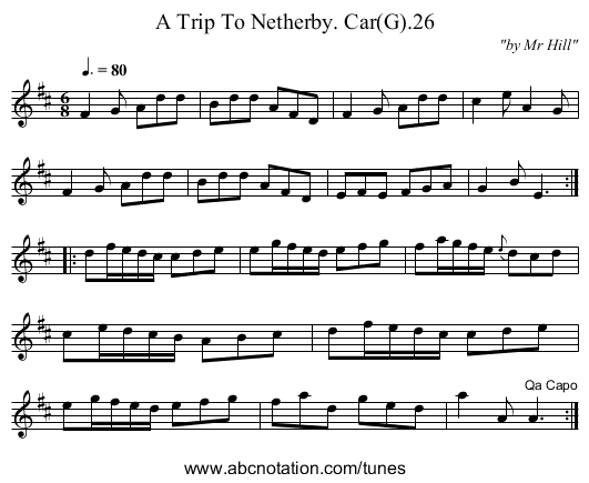 Trip To Netherby. Car(G).26, A - staff notation