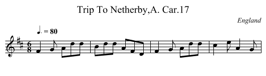 Trip To Netherby,A. Car.17 - staff notation