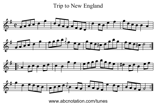 Trip to New England - staff notation