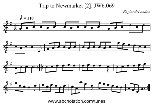 Trip to Newmarket [2]. JW6.069 - staff notation