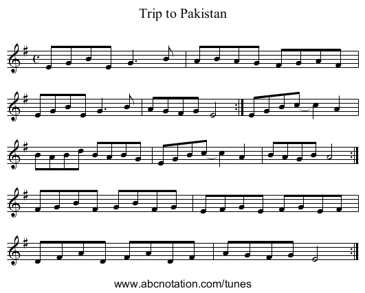 Trip to Pakistan - staff notation