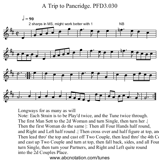 Trip to Pancridge. PFD3.030, A - staff notation