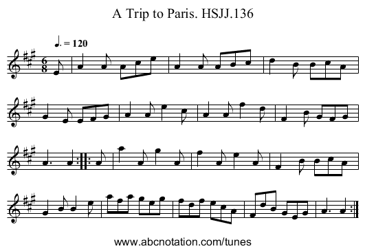 Trip to Paris. HSJJ.136, A - staff notation
