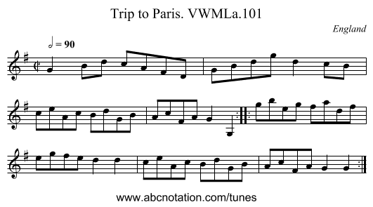 Trip to Paris. VWMLa.101 - staff notation