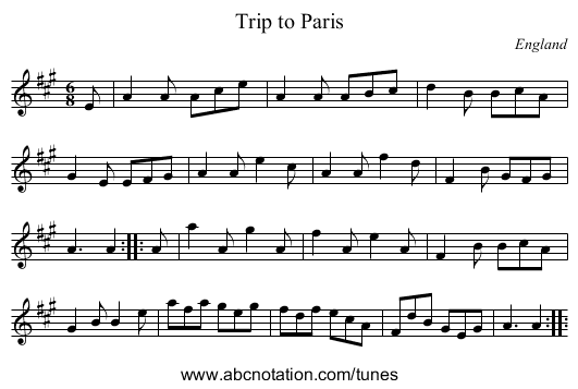 Trip to Paris - staff notation