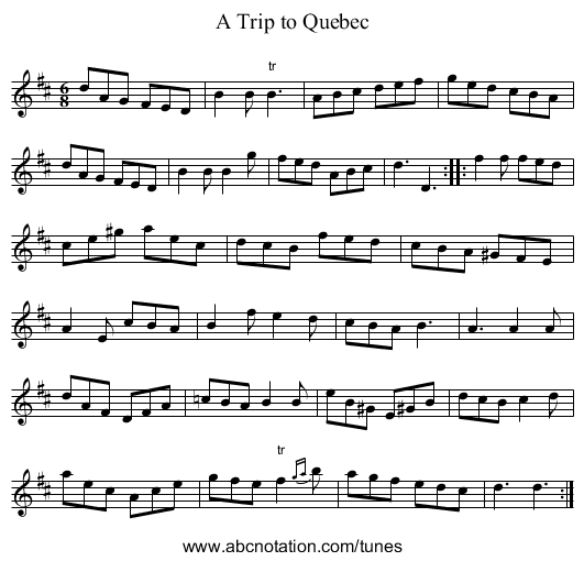 Trip to Quebec, A - staff notation