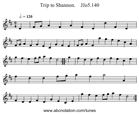 Trip to Shannon.    JJo5.140 - staff notation