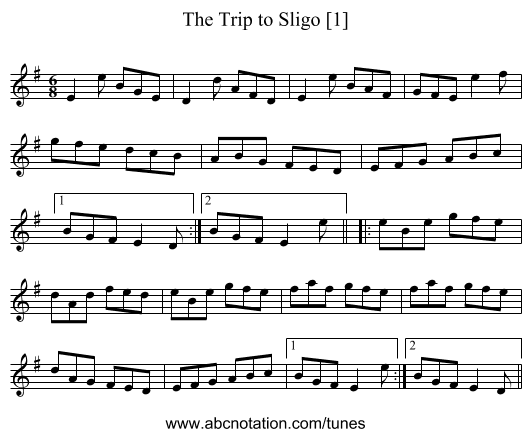 Trip to Sligo [1], The - staff notation