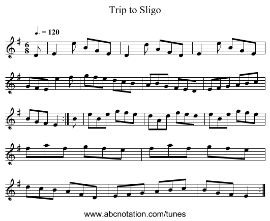 Trip to Sligo - staff notation
