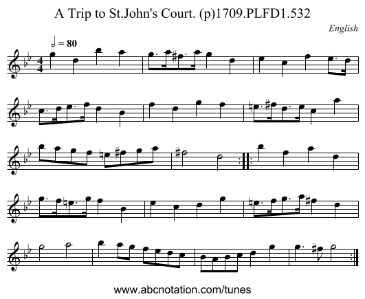 Trip to St.John's Court. (p)1709.PLFD1.532, A - staff notation
