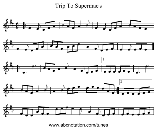 Trip To Supermac's - staff notation
