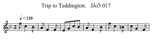 Trip to Teddington.   JJo5.017 - staff notation