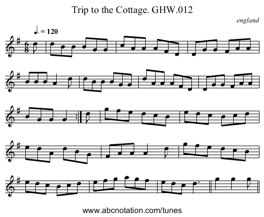 Trip to the Cottage. GHW.012 - staff notation