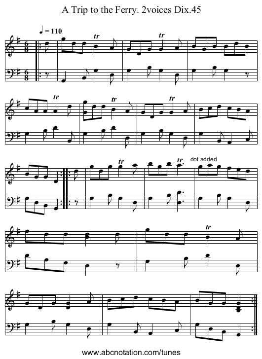 Trip to the Ferry. 2voices Dix.45, A - staff notation