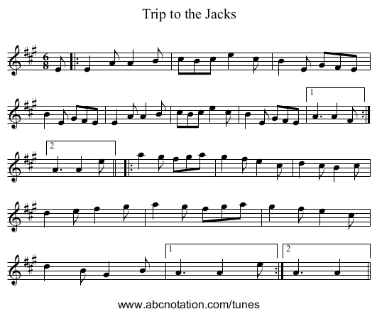 Trip to the Jacks - staff notation