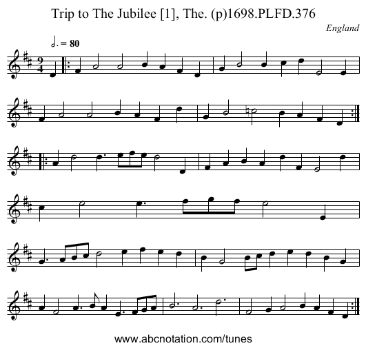 Trip to The Jubilee [1], The. (p)1698.PLFD.376 - staff notation