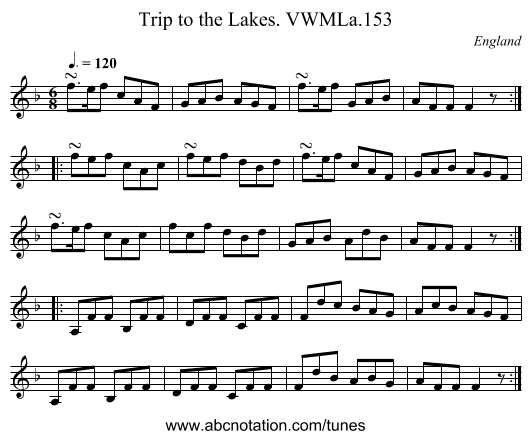Trip to the Lakes. VWMLa.153 - staff notation