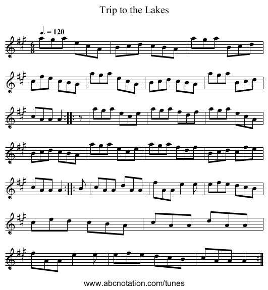 Trip to the Lakes - staff notation