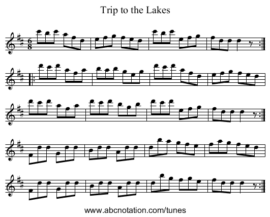 Trip to the Lakes - staff notation