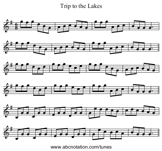 Trip to the Lakes - staff notation