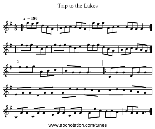 Trip to the Lakes - staff notation