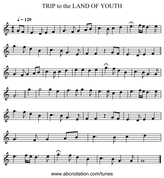 TRIP to the LAND OF YOUTH - staff notation