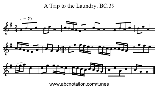 Trip to the Laundry. BC.39, A - staff notation