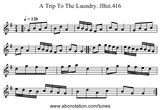 Trip To The Laundry. JBut.416, A - staff notation