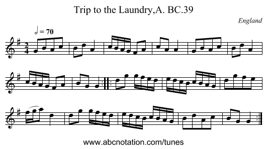 Trip to the Laundry,A. BC.39 - staff notation