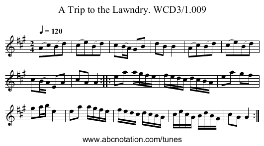 Trip to the Lawndry. WCD3/1.009, A - staff notation