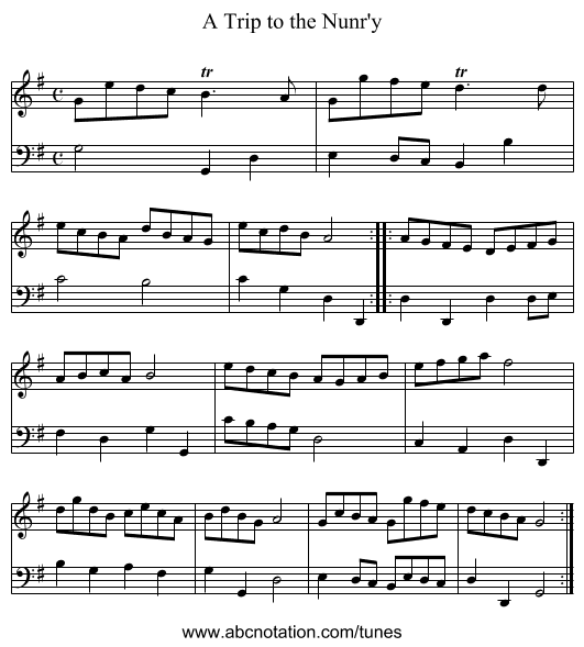 Trip to the Nunr'y, A - staff notation