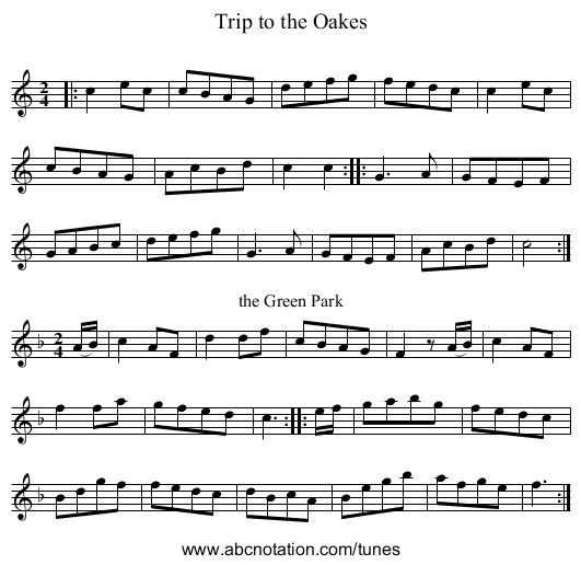 Trip to the Oakes - staff notation
