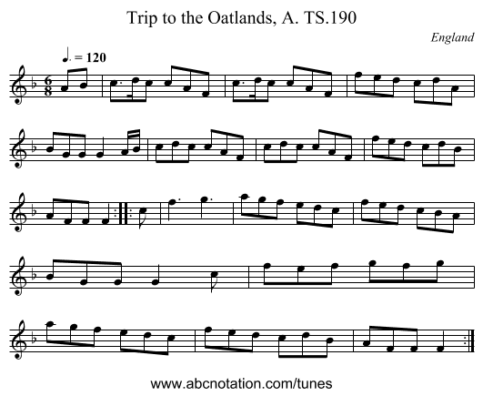 Trip to the Oatlands, A. TS.190 - staff notation