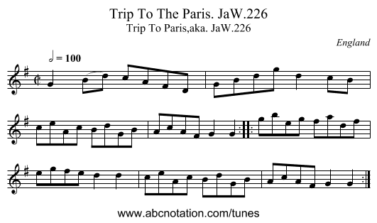 Trip To The Paris. JaW.226 - staff notation
