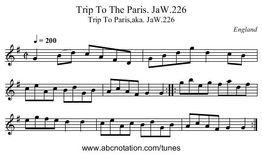 Trip To The Paris. JaW.226 - staff notation