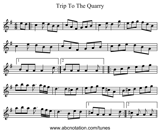 Trip To The Quarry - staff notation