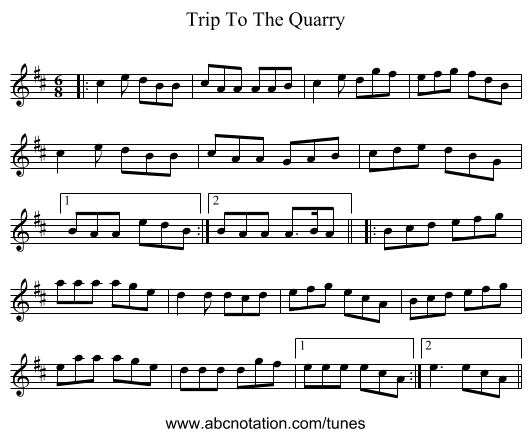 Trip To The Quarry - staff notation