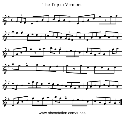Trip to Vermont, The - staff notation