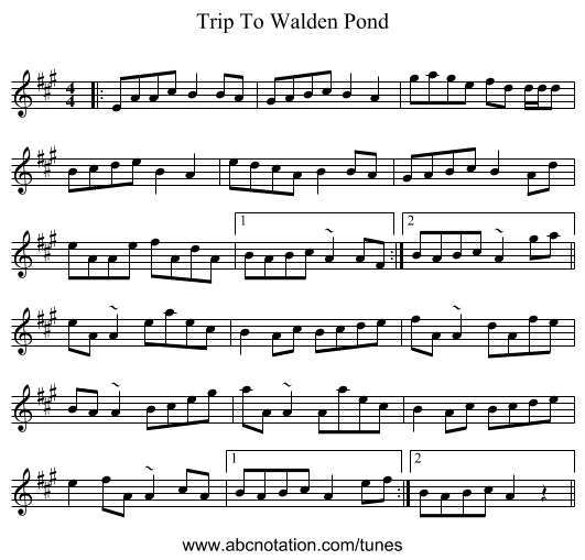 Trip To Walden Pond - staff notation
