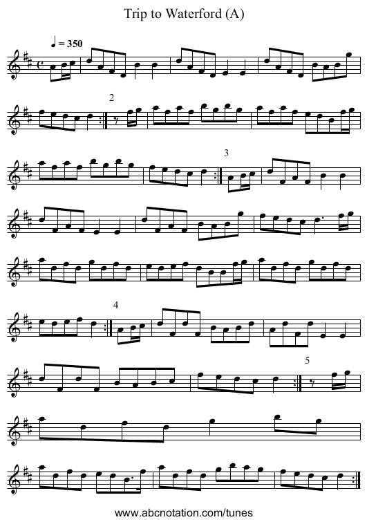 Trip to Waterford (A) - staff notation