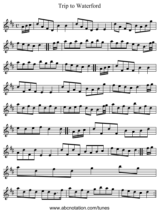 Trip to Waterford - staff notation