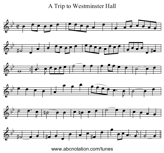 Trip to Westminster Hall, A - staff notation
