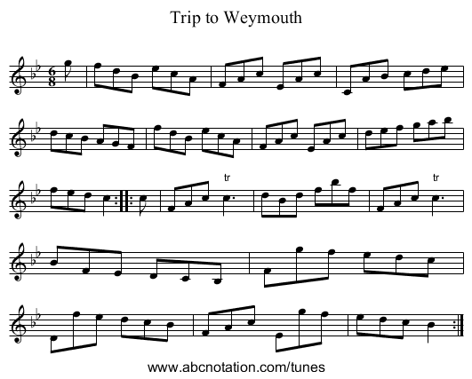Trip to Weymouth - staff notation