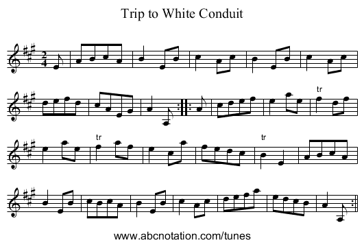 Trip to White Conduit - staff notation
