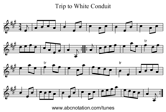 Trip to White Conduit - staff notation