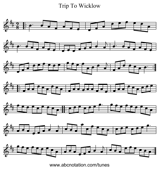 Trip To Wicklow - staff notation