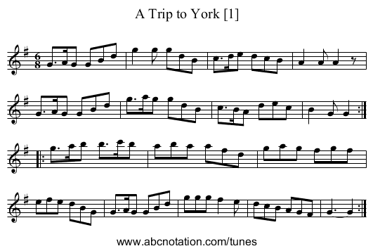 Trip to York [1], A - staff notation